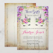 Invitation floral de baby shower de licorne de (Devant / Derrière)