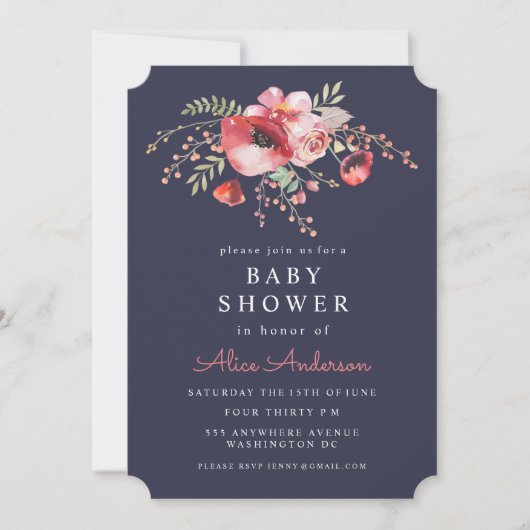 Invitation floral de baby shower de pavots (Devant)