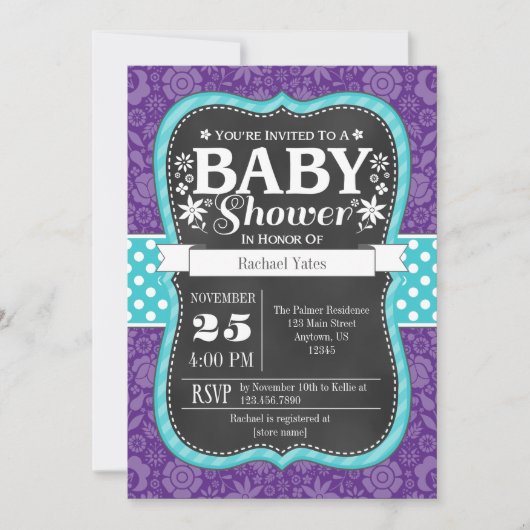 Invitation floral de baby shower de tableau (Devant)