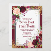 Invitation Floral de Bourgogne avec Parties scintillant d'or (Devant)