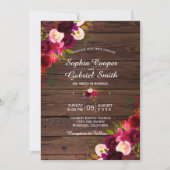 Invitation Floral de Bourgogne rustique | Mariage en bois de  (Devant)
