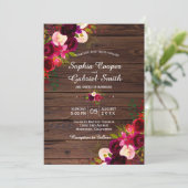 Invitation Floral de Bourgogne rustique | Mariage en bois de  (Debout devant)