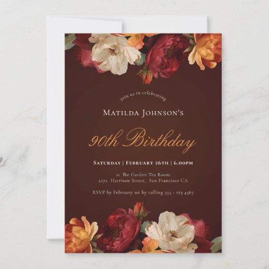 Invitation Floral de Bourgogne vintage 90e anniversaire (Devant)