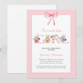 Invitation Floral de Bow rose C'est un Baby shower de fille (Devant / Derrière)