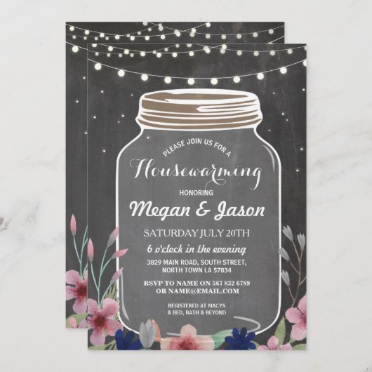 Invitation floral de craie rustique de pot de (Devant / Derrière)