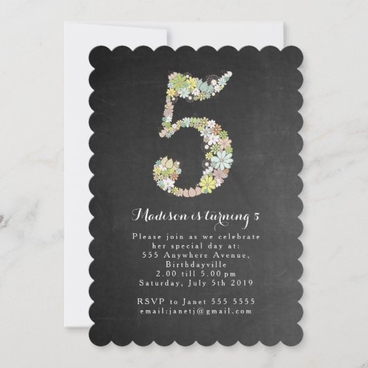 Invitation floral de fête d'anniversaire de filles (Devant)