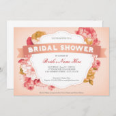 Invitation floral de Fête de la mariée de pêche (Devant / Derrière)