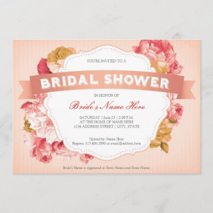 Invitation floral de Fête de la mariée de pêche