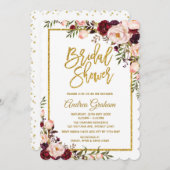 Invitation floral de Fête de la mariée d'or rose (Devant / Derrière)