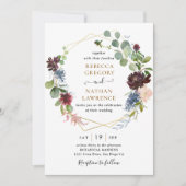 Invitation Floral de la marine de Bourgogne avec Mariage de v (Devant)