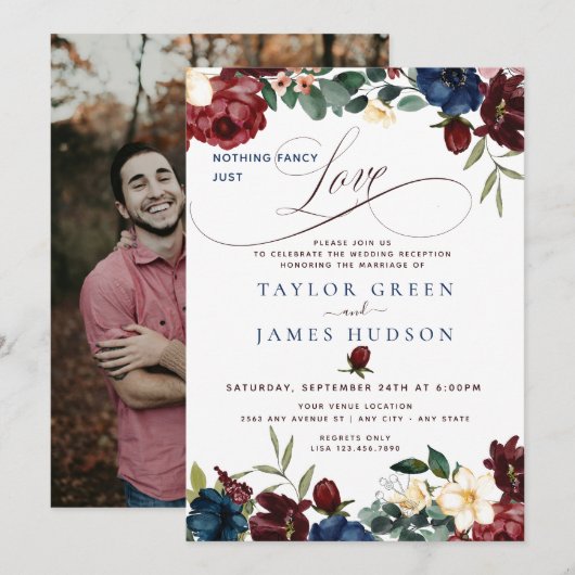 Invitation Floral de la marine de Bourgogne | Réception De Ma (Devant / Derrière)