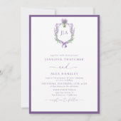 Invitation Floral de lavande moderne | Mariage photo Monogram (Devant)