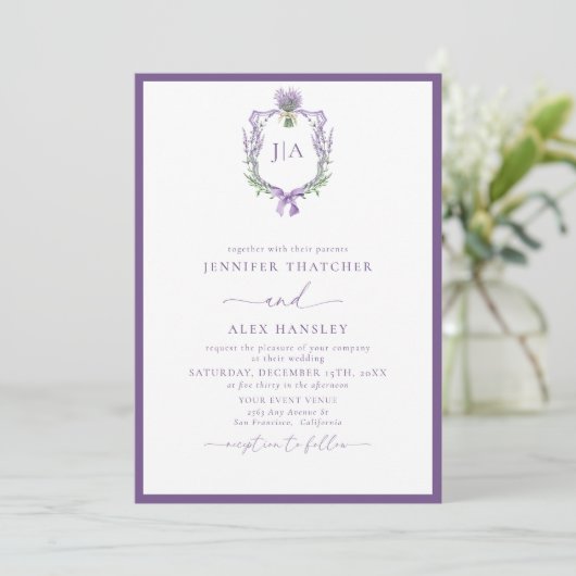 Invitation Floral de lavande moderne | Mariage photo Monogram (Debout devant)