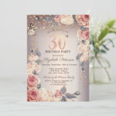 Invitation Floral de luxe, Papillon, Lumières 30e anniversair (Debout devant)