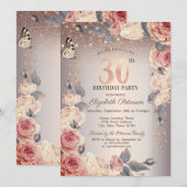Invitation Floral de luxe, Papillon, Lumières 30e anniversair (Devant / Derrière)