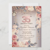 Invitation Floral de luxe, Papillon, Lumières 35e anniversair (Devant)