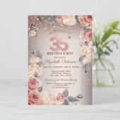 Invitation Floral de luxe, Papillon, Lumières 35e anniversair (Debout devant)