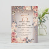 Invitation Floral de luxe, Papillon, Lumières 75e anniversair (Debout devant)