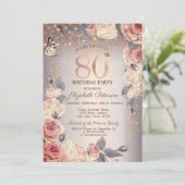 Invitation Floral de luxe, Papillon, Lumières 80e anniversair (Debout devant)