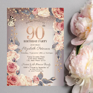 Invitation Floral de luxe, Papillon, Lumières 90e anniversair