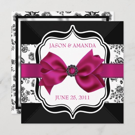 Invitation floral de Mariage damassé avec Bow (Devant / Derrière)