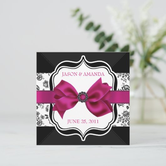 Invitation floral de Mariage damassé avec Bow (Debout devant)