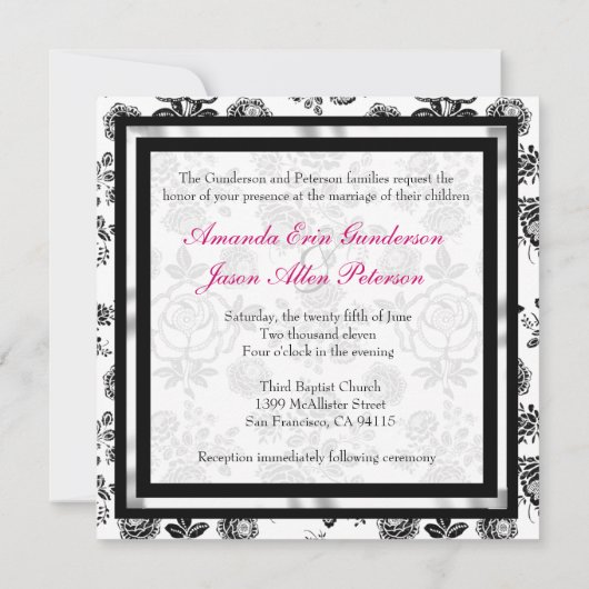 Invitation floral de Mariage damassé avec Bow (Dos)