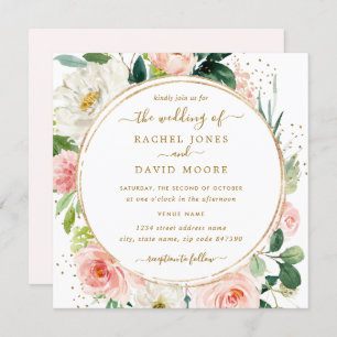 Invitation floral de mariage d'aquarelle d'or rose
