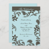 Invitation Floral de Paisley bleu et Brown (Devant / Derrière)
