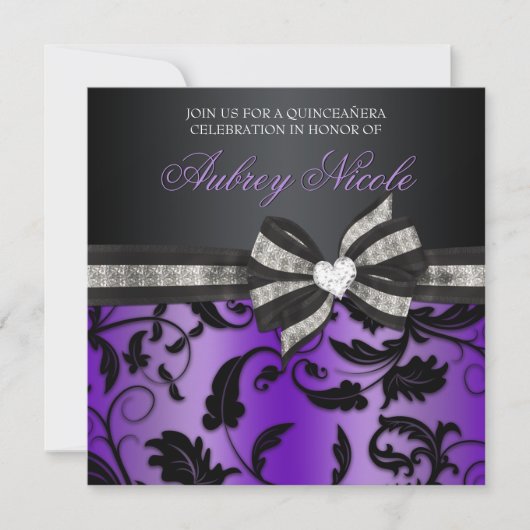 Invitation Floral De Quinceañera Avec Un Bow Bijou (Devant)
