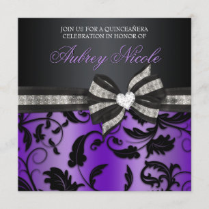 Invitation Floral De Quinceañera Avec Un Bow Bijou