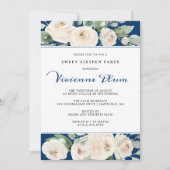 Invitation Floral de Rose blanche sur la Navy Blue Sweet sixt (Devant)