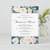 Invitation Floral de Rose blanche sur la Navy Blue Sweet sixt (Debout devant)