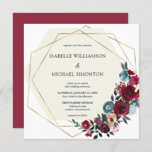 Invitation Floral de rose rouge et rose de Bourgogne moderne
