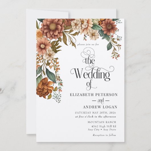 Invitation Floral de terre cuite moderne | Mariage des fleurs (Devant)