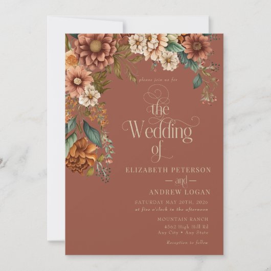 Invitation Floral de terre cuite moderne | Mariage des fleurs (Devant)