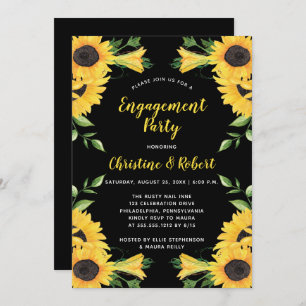 Invitation Floral de tournesol de Boho   Black Engagement Par