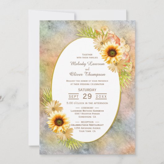 Invitation Floral de tournesol rustique avec Mariage de cadre (Devant)