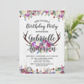 Invitation Floral Deer Antler Chic Anniversaire Fête Invitati (Debout devant)