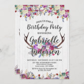 Invitation Floral Deer Antler Chic Anniversaire Fête Invitati (Devant / Derrière)