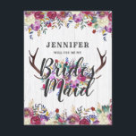 Invitation Floral Deer Antlers Serez-Vous Ma Femme D'Accueil<br><div class="desc">Bouquet Floral Deer Antler en Bourgogne Vin & Or sur Bois Blanc Rustique Pays Mariage Chic Serez-vous mes cartes de demoiselle d'honneur Avec police de caractères à la main tendance? ~ Regardez ma boutique pour voir toute la collection de mariages avec ce design!</div>