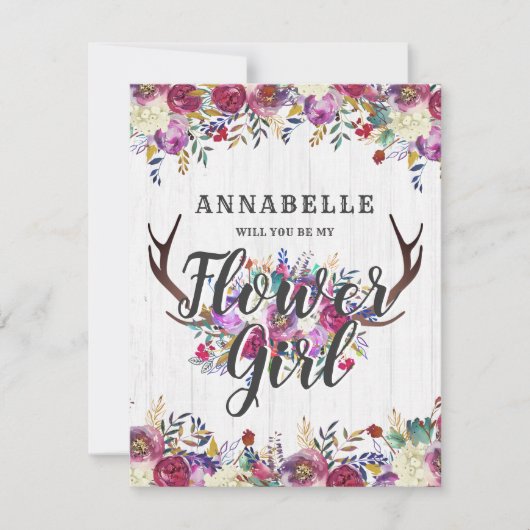 Invitation Floral Deer Antlers Serez-Vous Ma Fille Fleur (Devant)