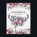 Invitation Floral Deer Antlers Serez-Vous Ma Fille Fleur<br><div class="desc">Bouquet Floral Deer Antler en Bourgogne Vin & Or en Bois Blanc Rustique Pays Mariage Chic Serez-vous mes cartes Flower Girl Avec la tendance main Lettré police Script! ~ Regardez ma boutique pour voir toute la collection de mariages avec ce design!</div>