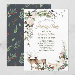 Invitation Floral Deer Corporate Fête de Noël