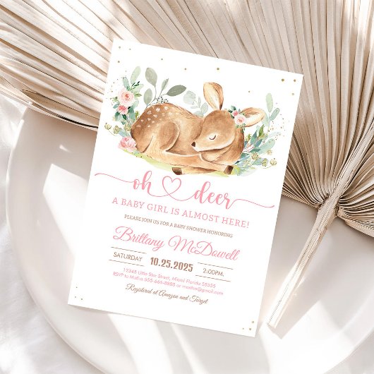 Invitation Floral Deer Oh Deer Girl Baby shower