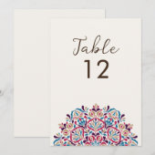 Invitation Floral Delight Mandala Wedding Table Number (Devant / Derrière)