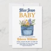 Invitation Floral Denim Pocket Yellow Blue Jean Baby Shower (Devant)