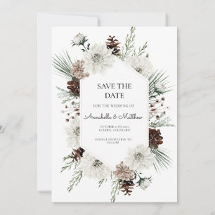 Invitation Floral d'hiver blanc rustique Enregistrer la date