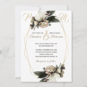 Invitation Floral d'hiver élégant or mariage géométrique (Devant)