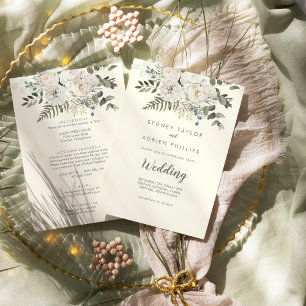 Invitation Floral d'hiver Mariage avant et arrière ivoire